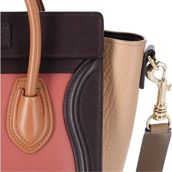 CELINE Luggage Nano Shopper Tote Handbag Pink Beige  Light Brown Colorblock - Picture 7 of 14